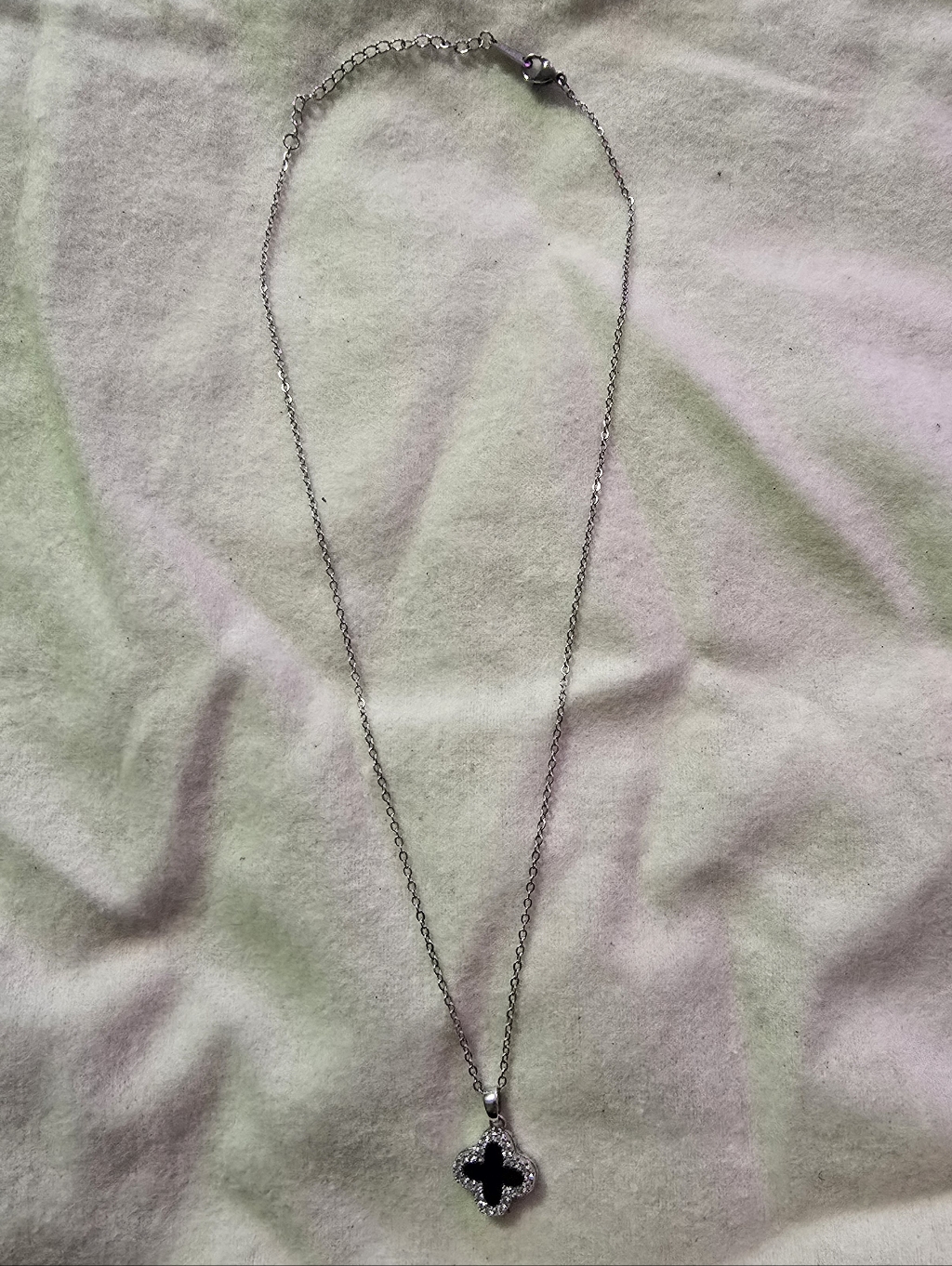 SilverTone Black Reversible White Clover Pendant Necklace